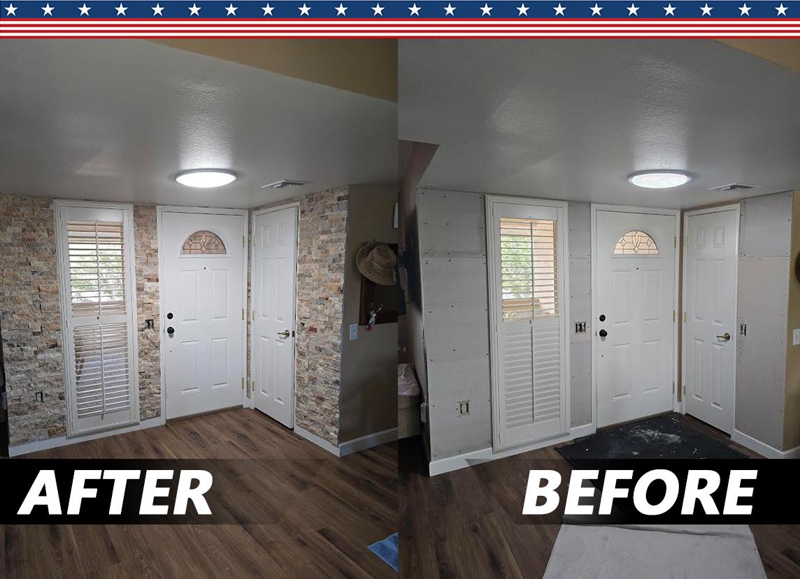 Front Door - Added stone around front door entry.