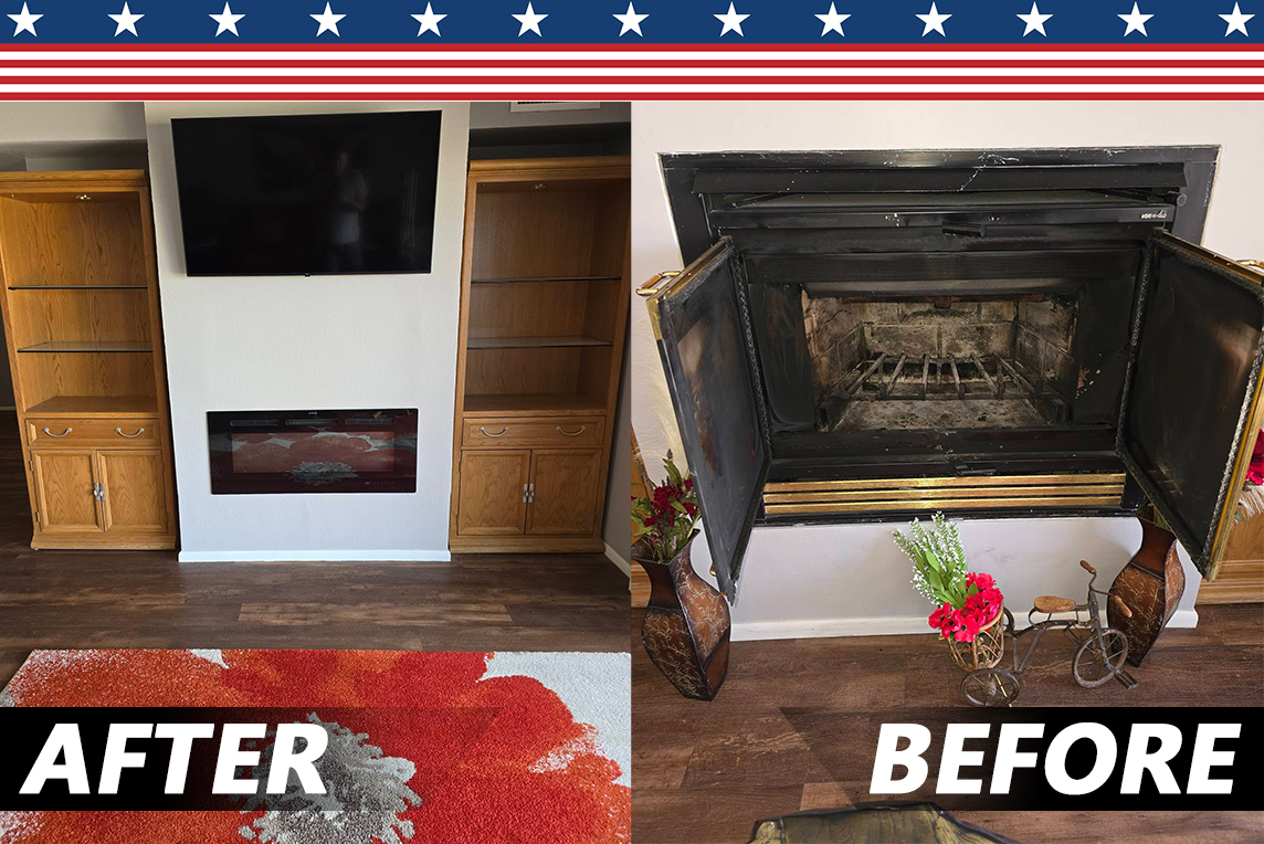 Replace old fireplace with new electric style.